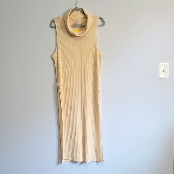Free People Beach Beige Knit Beach Cover Up Dress Side Slits Size Large NWOT - Picture 1 of 6